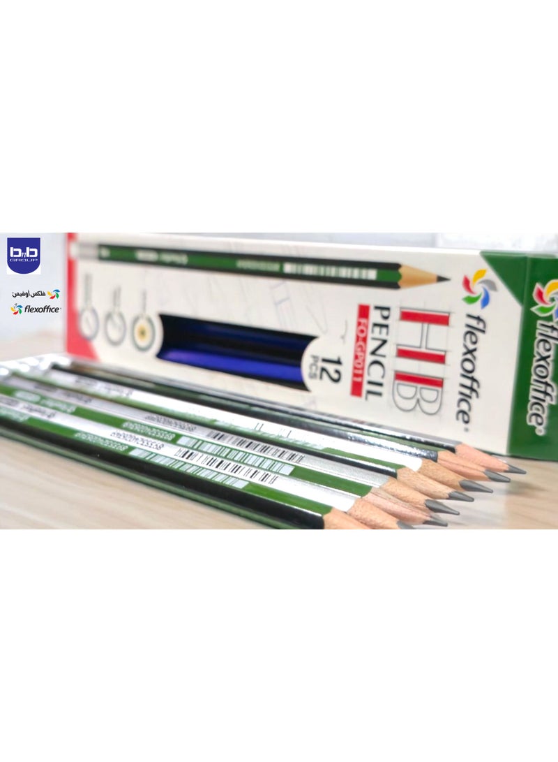 FLEXOFFICE FO-GP011 Wooden Pencil Box containing 12 pencils. A writing and drawing tool for students, suitable for exams, school, office, and home drawing. - Image 3